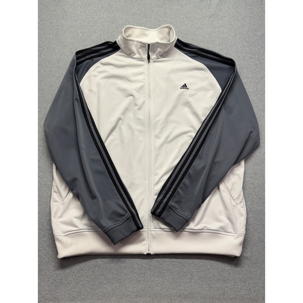 Adidas Mens 2XL Track Suit White Grey Colorblock Full Zip 3 Stripe AU2002